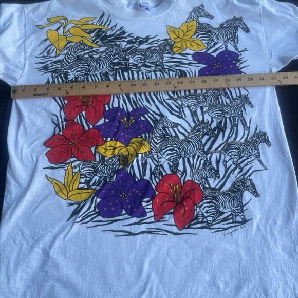 Tropical Zebra Shirt Adult Large Cotton Artsy Animals Multicolor Single Stitch - Picture 8 of 11